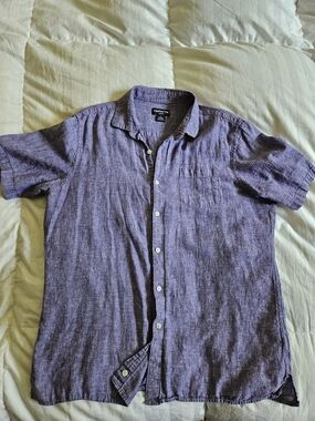 Claiborne Men's Linen Short-Sleeve Button-Down Shirt in Purple